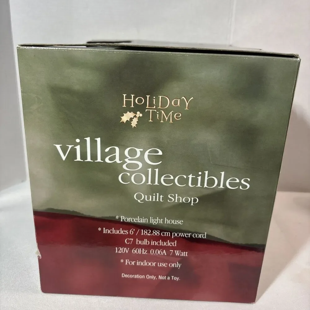 Vtg Holiday Time Village Collectibles Jane's Quilt Shop Lighted Porcelain House